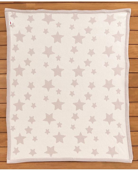 Babyhug Premium Knitted Cotton All Season Blanket Star Print - Beige White
