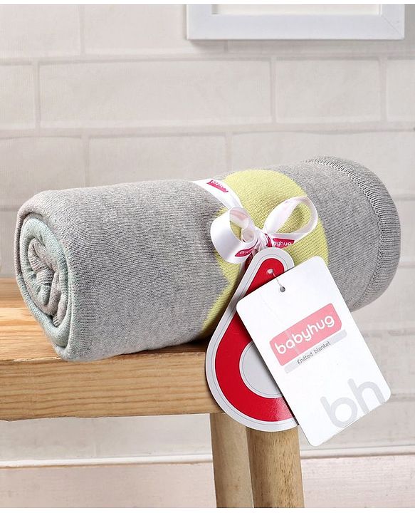 Babyhug Premium Knitted Cotton All Season Blanket Cloud Print - Grey Multicolour