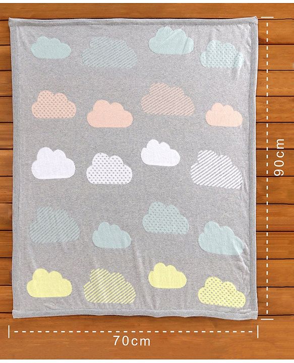 Babyhug Premium Knitted Cotton All Season Blanket Cloud Print - Grey Multicolour