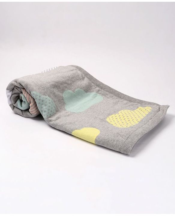Babyhug Premium Knitted Cotton All Season Blanket Cloud Print - Grey Multicolour