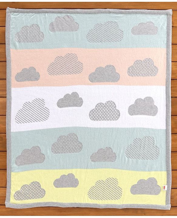 Babyhug Premium Knitted Cotton All Season Blanket Cloud Print - Grey Multicolour