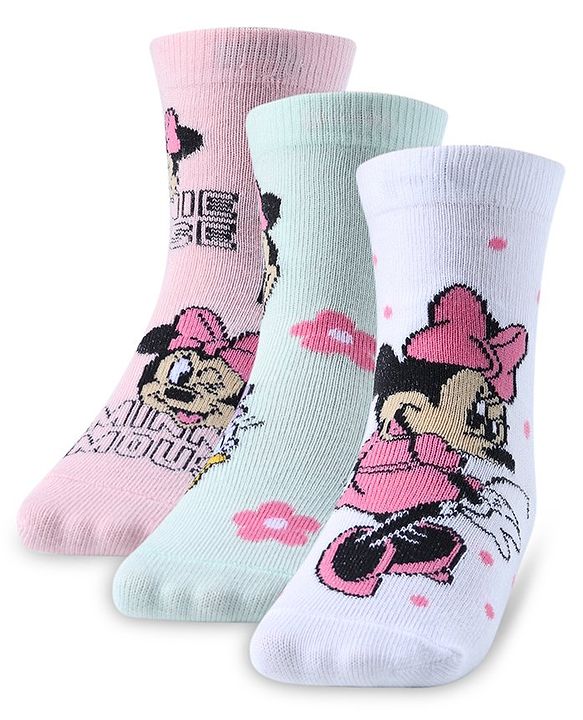 Cute Walk by Babyhug Non Terry Anti Bacterial Ankle Length Socks Disney Minnie Mouse Family Graphics Pack of 3 - Multicolour
