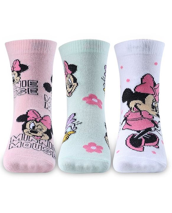 Cute Walk by Babyhug Non Terry Anti Bacterial Ankle Length Socks Disney Minnie Mouse Family Graphics Pack of 3 - Multicolour