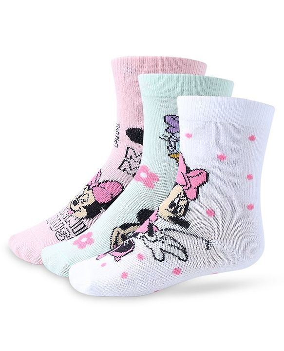 Cute Walk by Babyhug Non Terry Anti Bacterial Ankle Length Socks Disney Minnie Mouse Family Graphics Pack of 3 - Multicolour