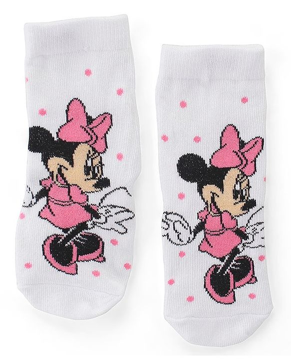 Cute Walk by Babyhug Non Terry Anti Bacterial Ankle Length Socks Disney Minnie Mouse Family Graphics Pack of 3 - Multicolour
