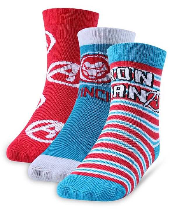 Cute Walk by Babyhug Non Terry Anti Bacterial Ankle Length Socks Marvel Avengers Graphics Pack of 3 - Multicolour