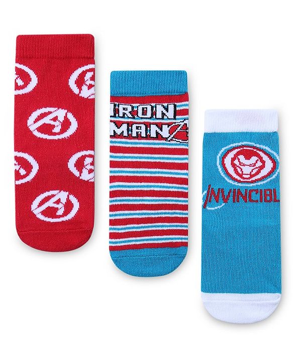 Cute Walk by Babyhug Non Terry Anti Bacterial Ankle Length Socks Marvel Avengers Graphics Pack of 3 - Multicolour