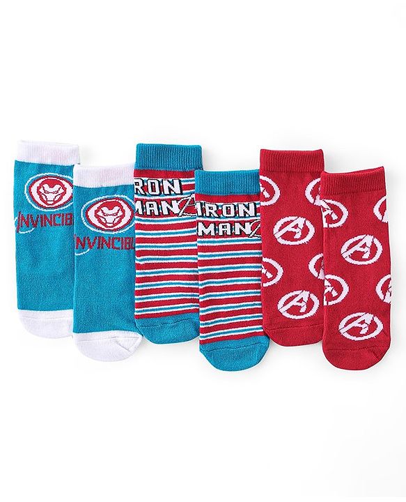 Cute Walk by Babyhug Non Terry Anti Bacterial Ankle Length Socks Marvel Avengers Graphics Pack of 3 - Multicolour
