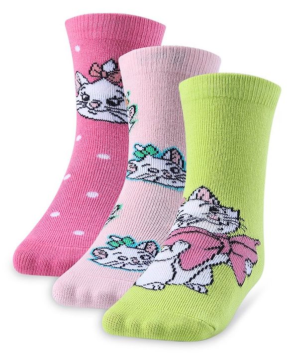 Cute Walk by Babyhug Disney  Cotton Blend Knit  Anti-Bacterial   Ankle Length Socks Aristocats Marie Graphics Pack of 3 - Multicolour