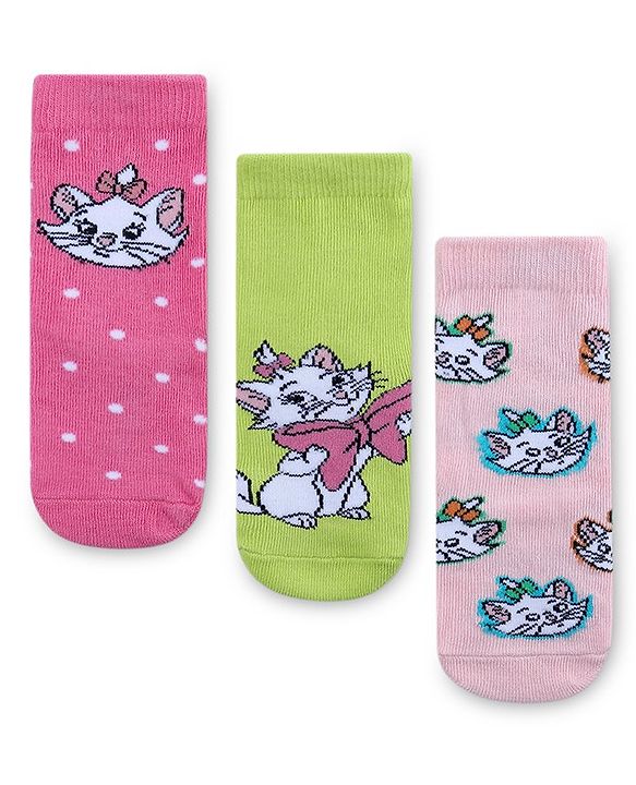 Cute Walk by Babyhug Disney  Cotton Blend Knit  Anti-Bacterial   Ankle Length Socks Aristocats Marie Graphics Pack of 3 - Multicolour