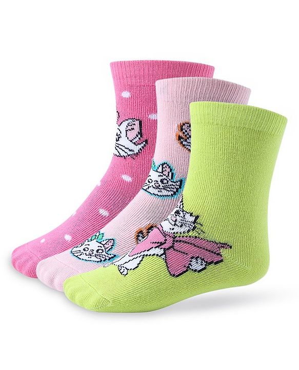 Cute Walk by Babyhug Disney  Cotton Blend Knit  Anti-Bacterial   Ankle Length Socks Aristocats Marie Graphics Pack of 3 - Multicolour
