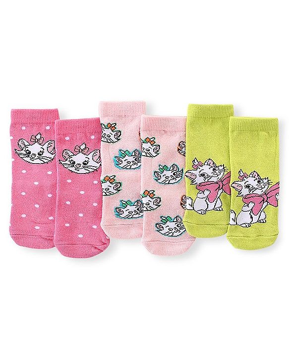 Cute Walk by Babyhug Disney  Cotton Blend Knit  Anti-Bacterial   Ankle Length Socks Aristocats Marie Graphics Pack of 3 - Multicolour