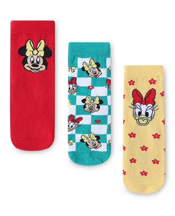 Cute Walk by Babyhug Disney   Cotton Blend Knit  Anti-Bacterial Ankle Length Socks Minnie Mouse Family Graphics Pack of 3 - Multicolour