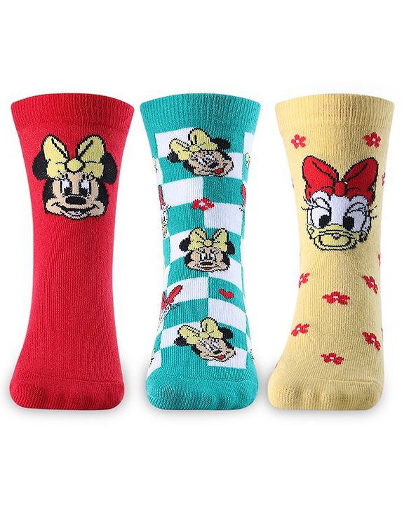 Cute Walk by Babyhug Disney   Cotton Blend Knit  Anti-Bacterial Ankle Length Socks Minnie Mouse Family Graphics Pack of 3 - Multicolour