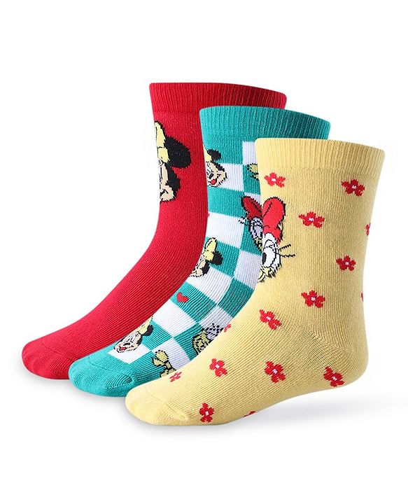 Cute Walk by Babyhug Disney   Cotton Blend Knit  Anti-Bacterial Ankle Length Socks Minnie Mouse Family Graphics Pack of 3 - Multicolour