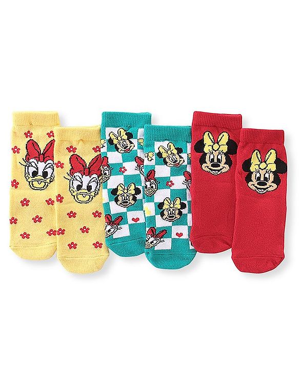 Cute Walk by Babyhug Disney   Cotton Blend Knit  Anti-Bacterial Ankle Length Socks Minnie Mouse Family Graphics Pack of 3 - Multicolour