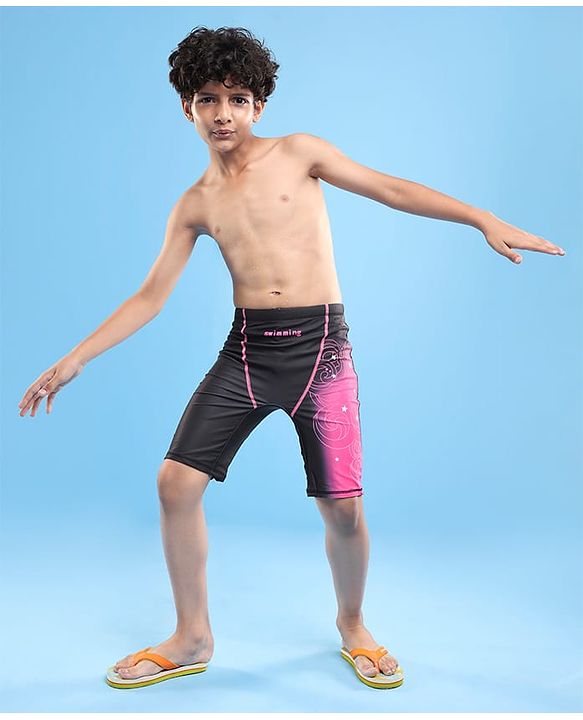 Pine Active Swimming Trunk with Star & Text Print - Pink