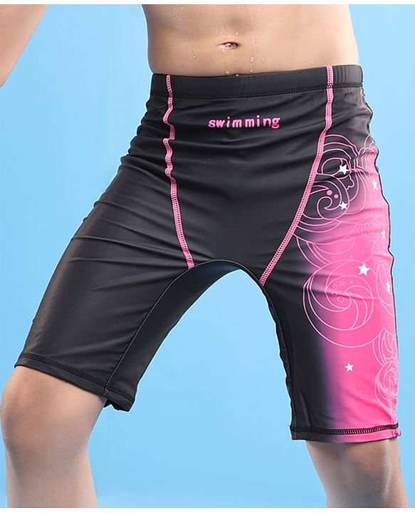 Pine Active Swimming Trunk with Star & Text Print - Pink