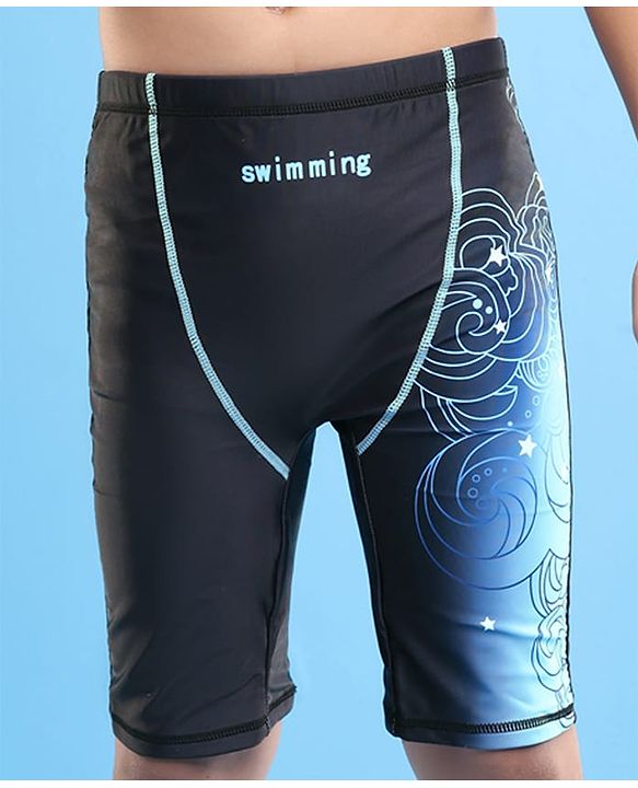Pine Active Swimming Trunk with Star & Text Print - Blue