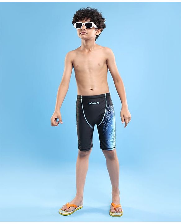 Pine Active Swimming Trunk with Star & Text Print - Blue