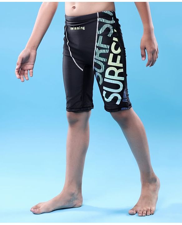Pine Active  Swimming Trunk with Text Print - Black