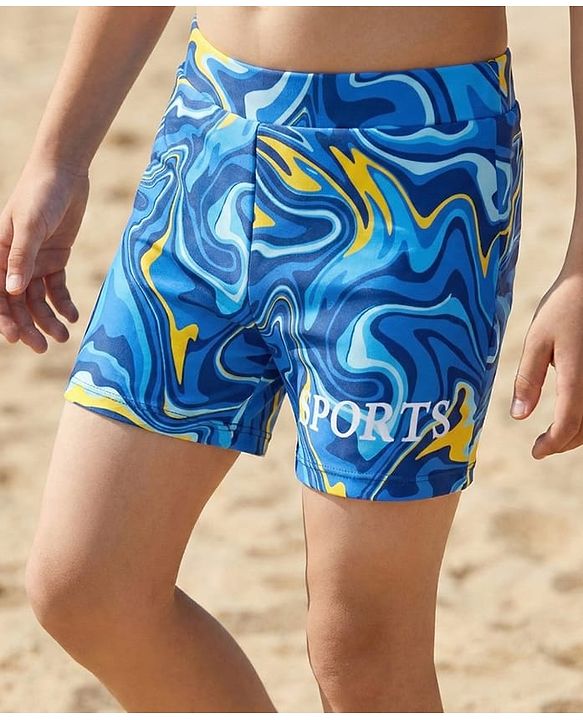 Pine Kids Swimming Trunks Marble Print - Blue