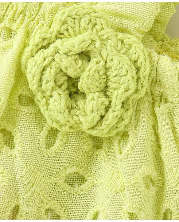 Babyhug Cotton Half Sleeve Schiffli Top With Bow Applique - Lime Green