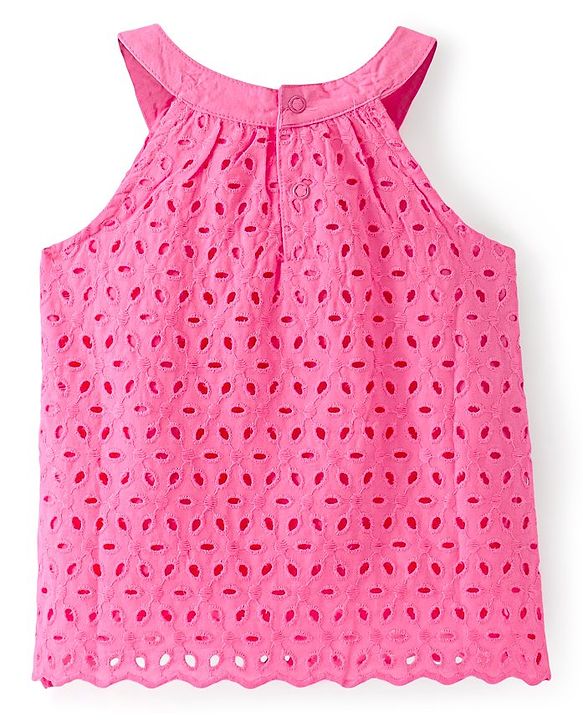 Babyhug Cotton Woven Sleeveless Schifli Top- Pink