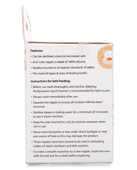 Babyhug Slow Flow Silicone Nipples Pack of 2 - Transparent