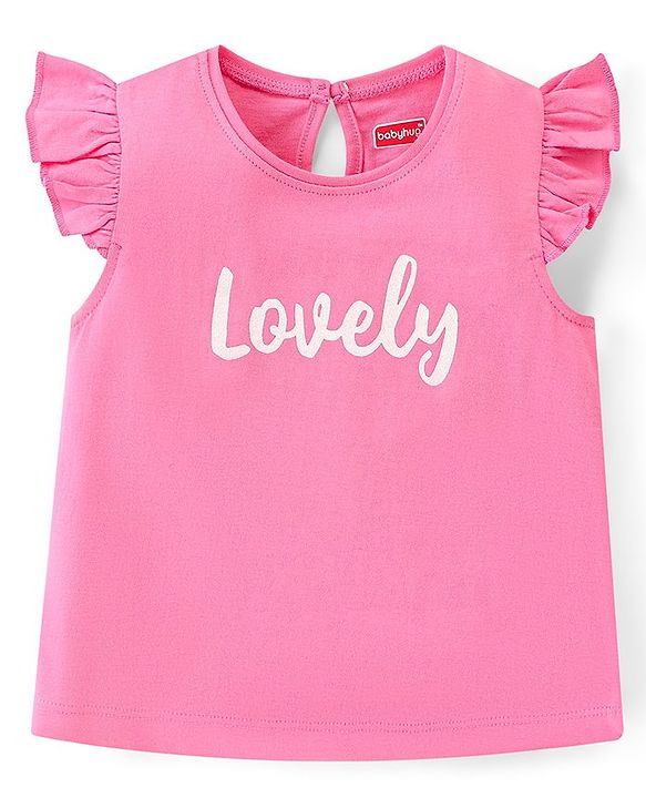 Babyhug Cotton Knit Frill Sleeves Tops with Polka Dot Floral & Text Graphics - Multicolour
