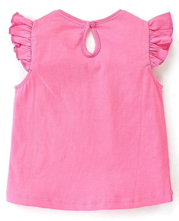Babyhug Cotton Knit Frill Sleeves Tops with Polka Dot Floral & Text Graphics - Multicolour