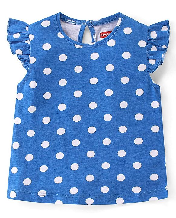 Babyhug Cotton Knit Frill Sleeves Tops with Polka Dot Floral & Text Graphics - Multicolour