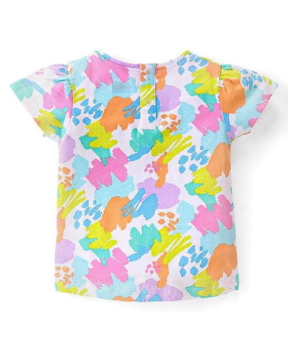 Babyhug Cotton Knit Half Sleeves Printed  Top with Knot Detailing   - Multicolour