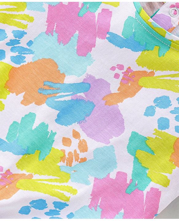 Babyhug Cotton Knit Half Sleeves Printed  Top with Knot Detailing   - Multicolour