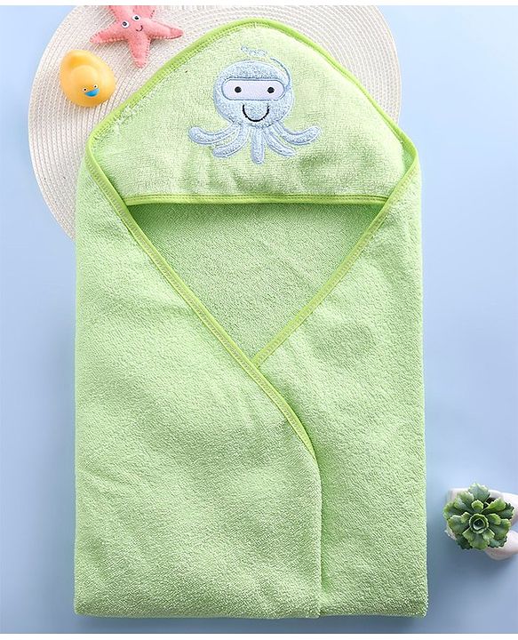 Babyhug Terry Hooded Towel Octopus Print L 76 x B 76 cm - Green