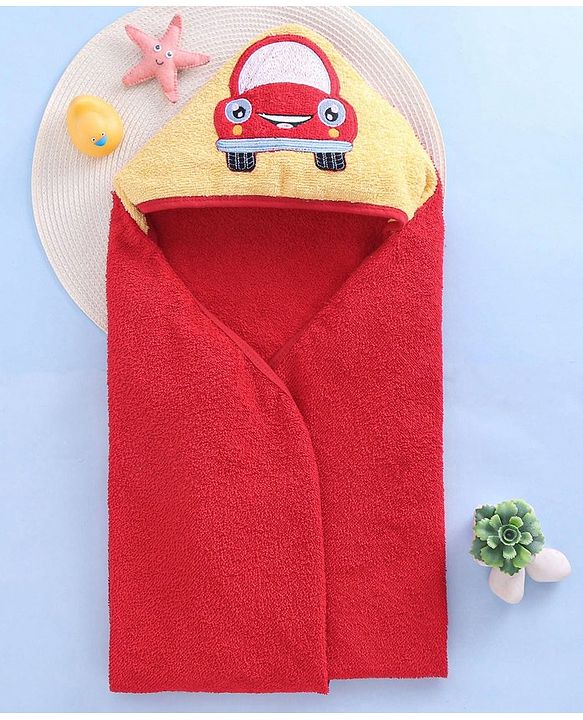 Babyhug Terry Hooded Towel Car Print L 76 x B 76  cm - Red