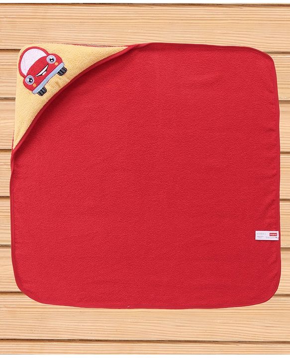 Babyhug Terry Hooded Towel Car Print L 76 x B 76  cm - Red