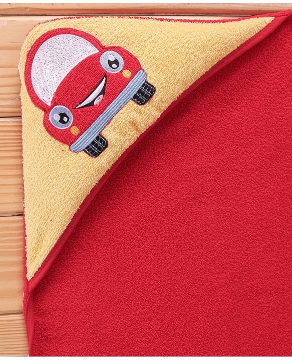 Babyhug Terry Hooded Towel Car Print L 76 x B 76  cm - Red