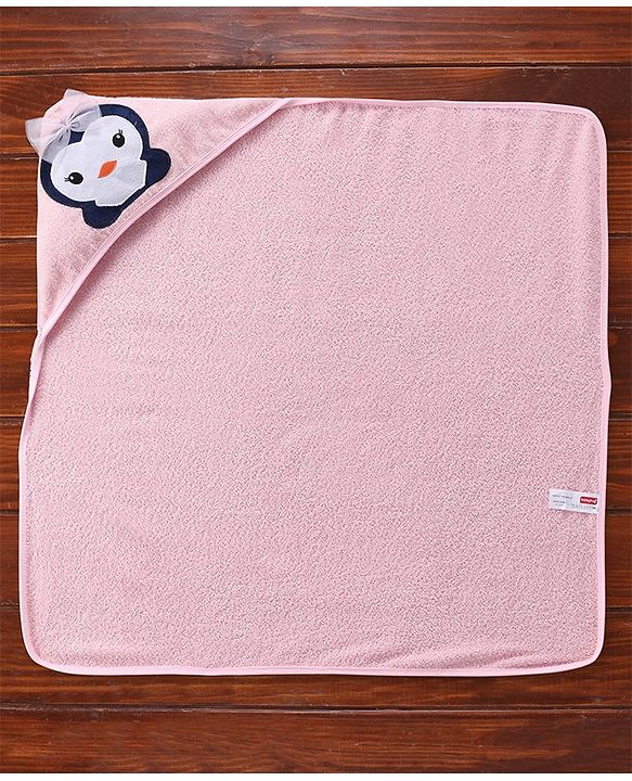 Babyhug Terry Woven Hooded Towel Penguin Print L 76 x B 76 cm- Pink