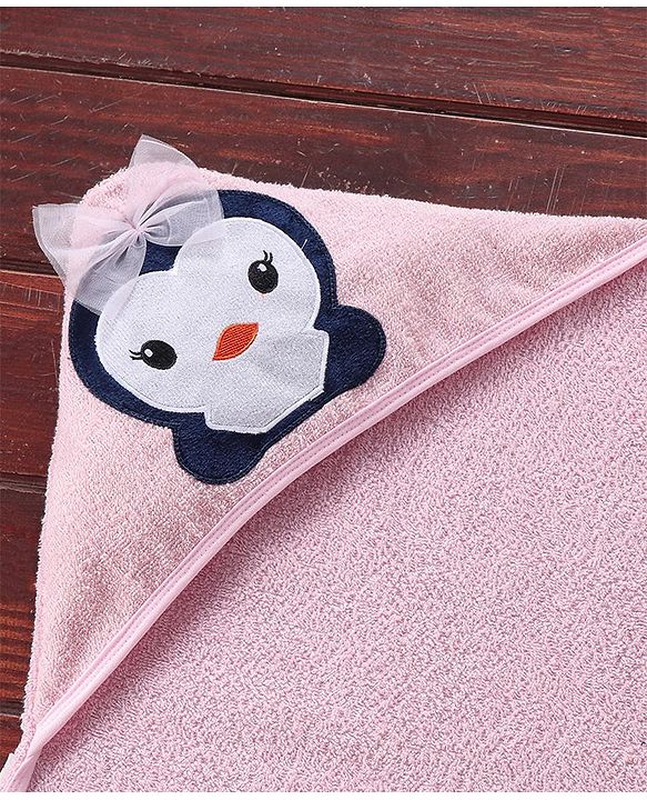 Babyhug Terry Woven Hooded Towel Penguin Print L 76 x B 76 cm- Pink