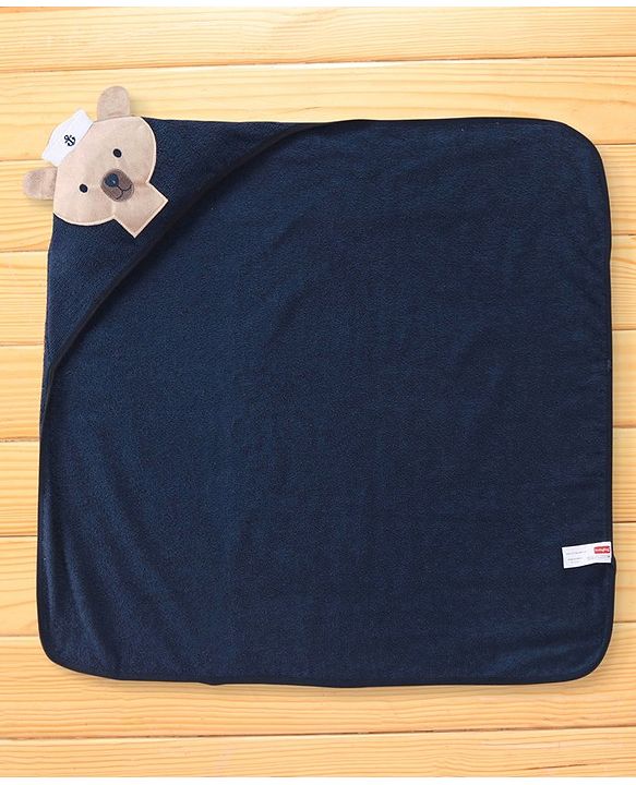 Babyhug Terry Woven Hooded Towel Bear Print L 76 x B 76 cm- Blue