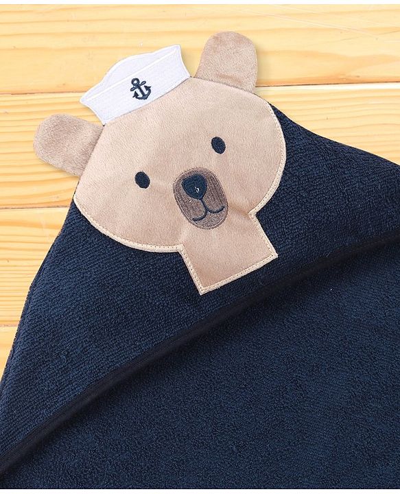 Babyhug Terry Woven Hooded Towel Bear Print L 76 x B 76 cm- Blue