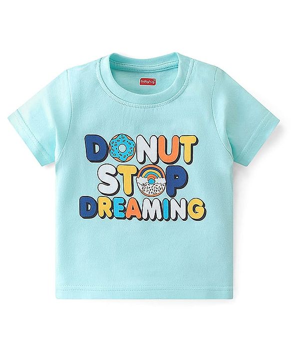 Babyhug Cotton Knit Single Jersey Half Sleeves Night Suit With Text Print - Blue