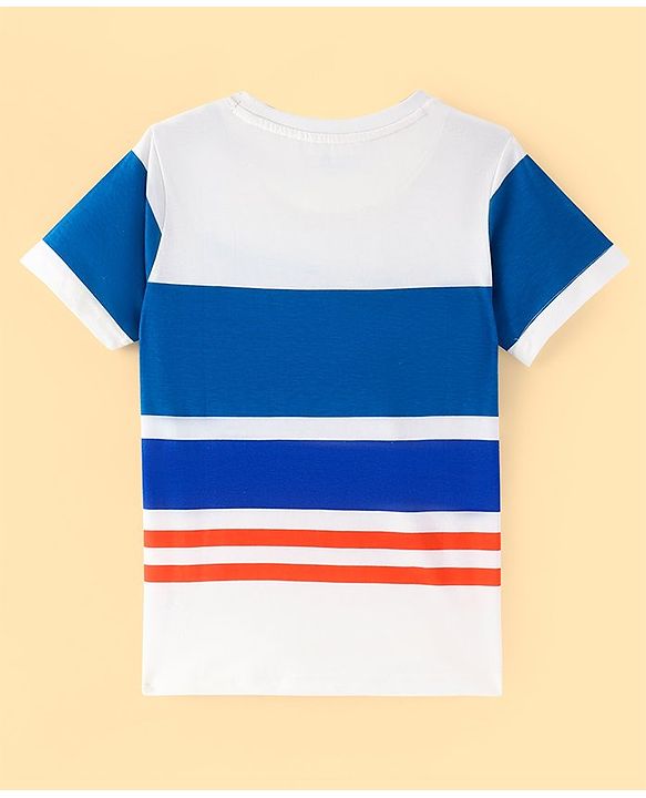 Pine Kids Cotton Knit Half Sleeves Striped T-Shirt Text Print - Multicolour