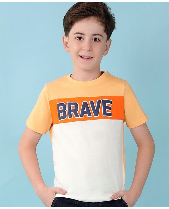 Pine Kids 100% Cotton Knit Half Sleeves T-Shirt With Text Print - Multicolor