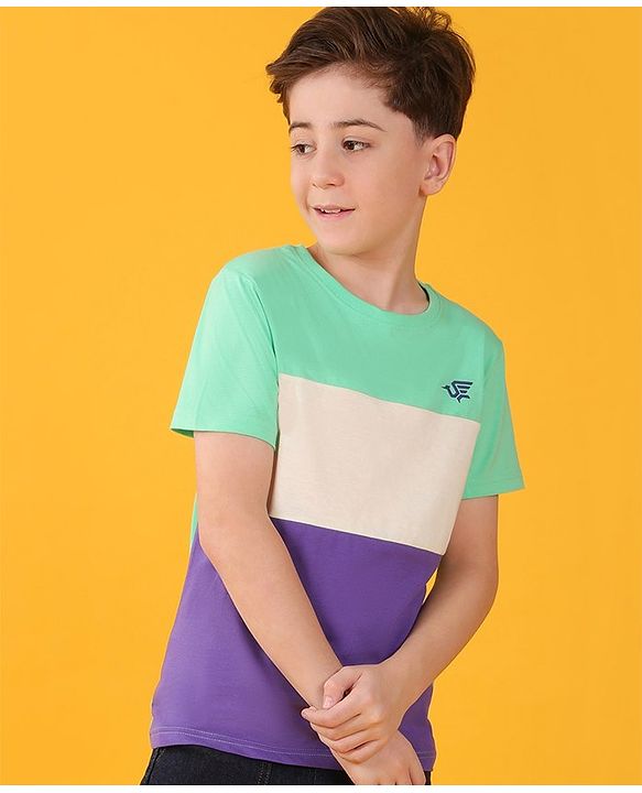 Pine Kids  Cotton Knit Half Sleeves Striped T-Shirt  - Multicolour