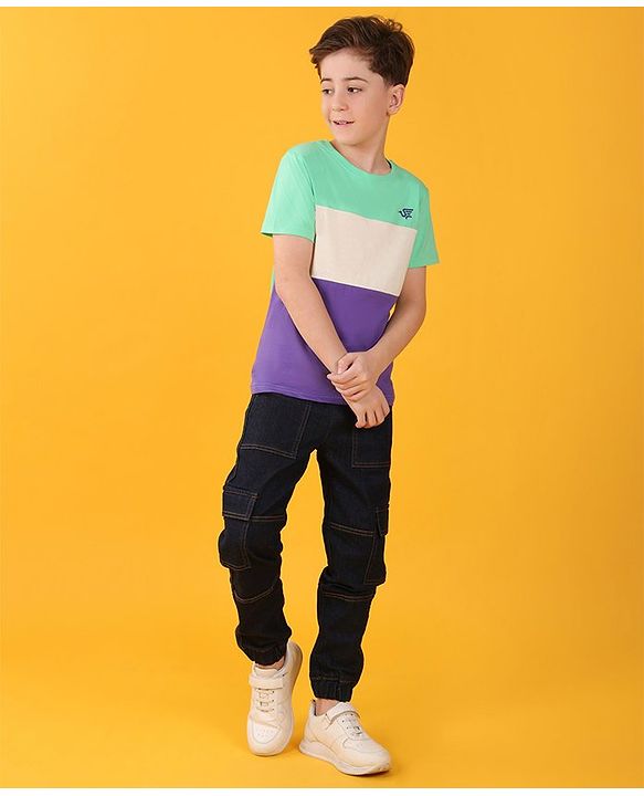 Pine Kids  Cotton Knit Half Sleeves Striped T-Shirt  - Multicolour