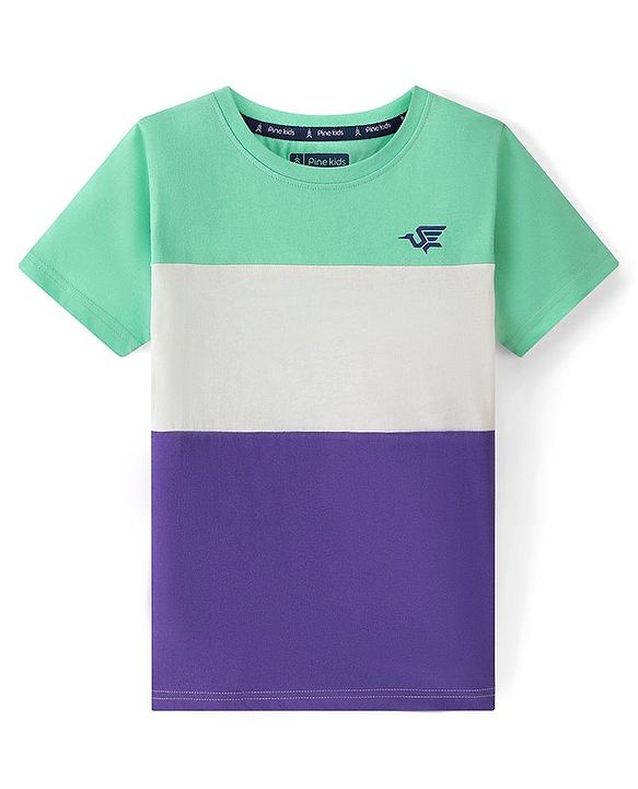 Pine Kids  Cotton Knit Half Sleeves Striped T-Shirt  - Multicolour