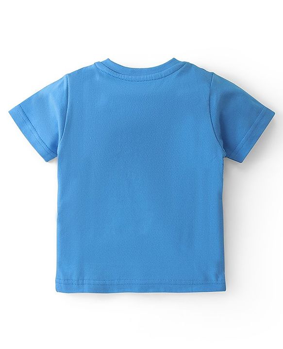 Babyhug Cotton Knit Single Jersey Half Sleeves Night Suit With F1 Racing Print - Blue