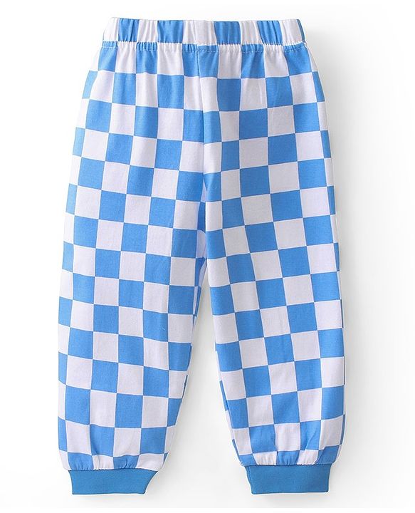 Babyhug Cotton Knit Single Jersey Half Sleeves Night Suit With F1 Racing Print - Blue